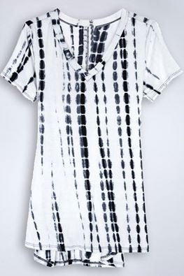 TIE DYE V NECK SHORT SLEEVES SIDE SPLIT TUNIC TOP