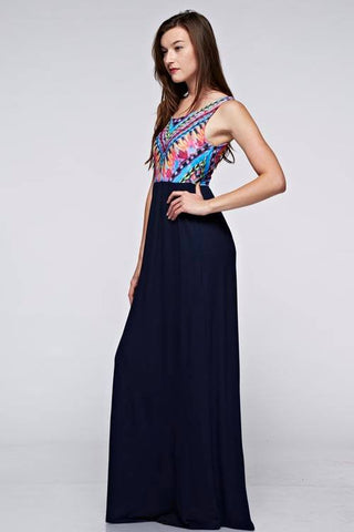 Tribal Print Solid Contrast Maxi Dress