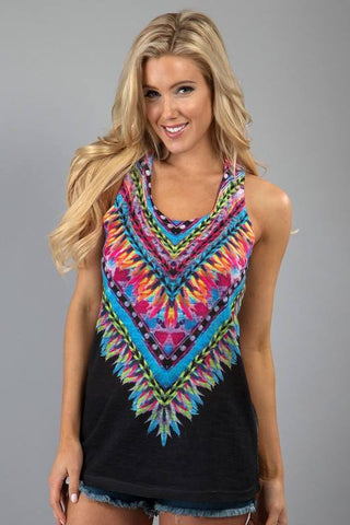 FEATHER SUBLIMATION KNIT RACERBACK TANK TOP