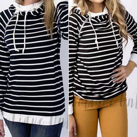 Double Hooded Stripe Sweatshirt