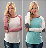 Raglan Color Block Top with Contrast Elbow Patch